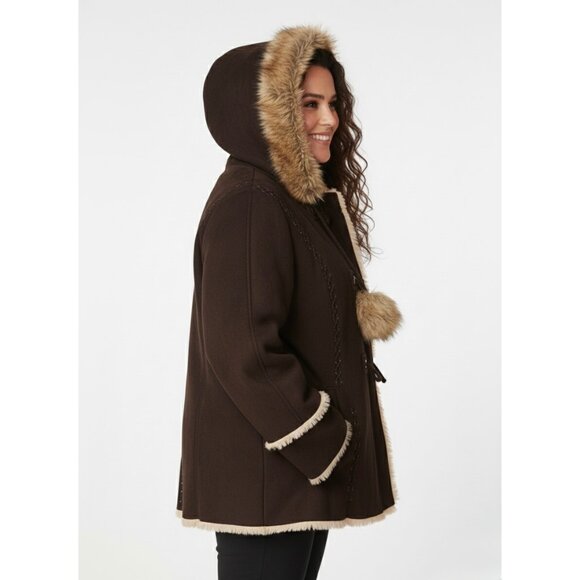 Vtg Y2K Esprit Brown Faux Suede Hooded Penny Lane Toggle Coat | Afghan Boho 1X - Picture 5 of 13